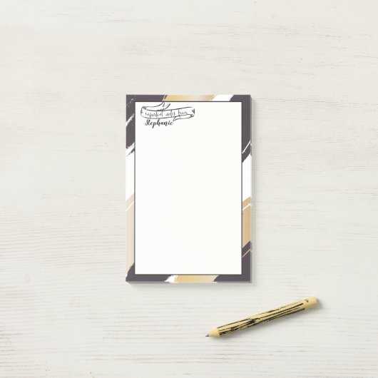 Je naam | Goud en zwart Moderne penseelstreken Post-it® Notes (Op bureau)