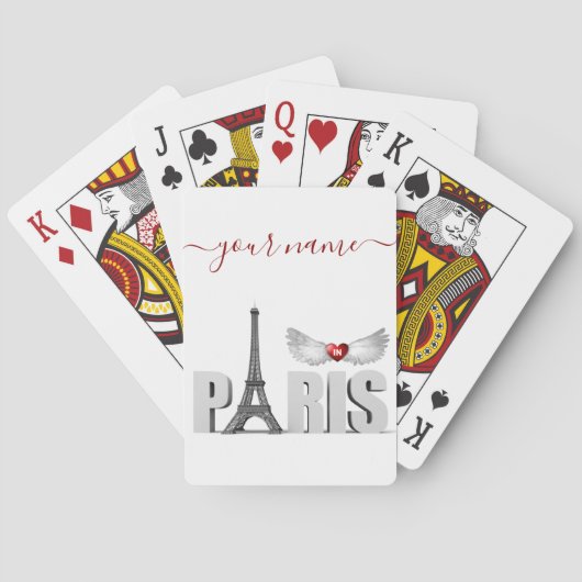 Je naam in Parijs Eiffeltoren Hart Engelvleugels Pokerkaarten (Achterkant)