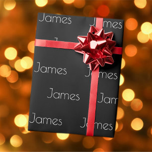 Je naam   Modern wit lettertype op zwart Cadeaupapier