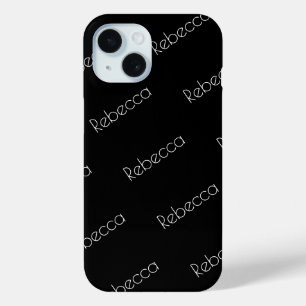 Je naam   Modern wit lettertype op zwart iPhone 15 Case