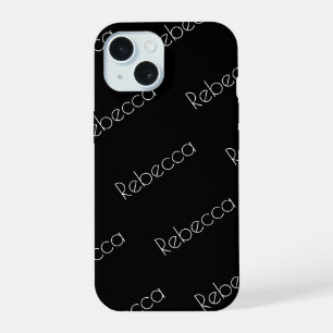 Je naam Modern wit lettertype op zwart iPhone 15 Case