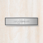 Je naam & monogram | Grijs & nepsilver look Deurbordje (Voorkant)