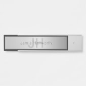 Je naam & monogram | Grijs & nepsilver look Deurbordje (Voorkant)