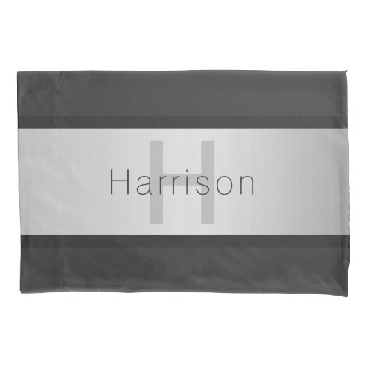 Je naam & monogram | Grijs & nepsilver look Kussensloop (Voorkant-Links)