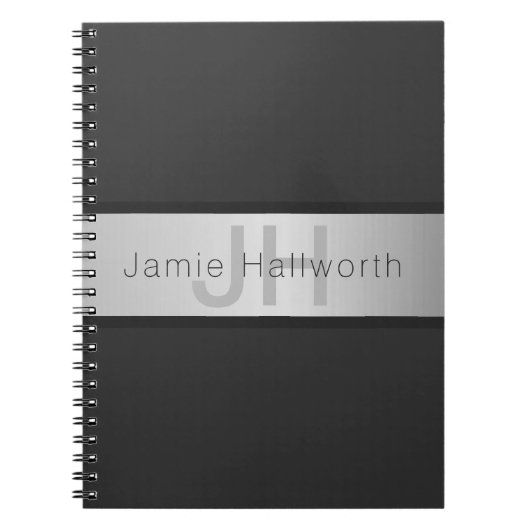 Je naam & monogram | Grijs & nepsilver look Notitieboek (Voorkant)