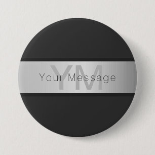 Je naam & monogram   Grijs & nepsilver look Ronde Button 7,6 Cm