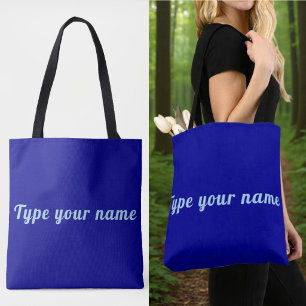Je naam op blauwe boodschappentas tote bag