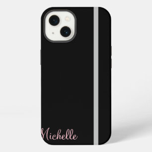 Je naam op grijze streep op zwarte grafische afbee iPhone 13 hoesje