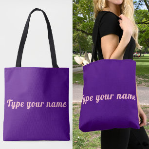 Je naam op paarse boodschappentas tote bag