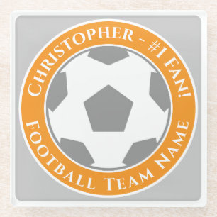 Je naam plus voetbalteamnaam glazen onderzetter