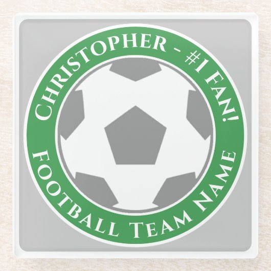 Je naam plus voetbalteamnaam glazen onderzetter (Voorkant)