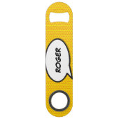 Je naam Pop Art stripboek spraakballon Speed Flessenopener (Achterkant)