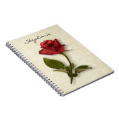 Je naam | Rode Rose en Stem Floral fotografie Notitieboek (Rechterzijde)