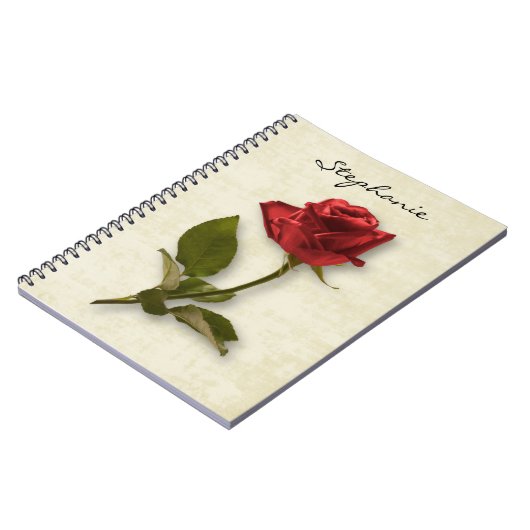 Je naam | Rode Rose en Stem Floral fotografie Notitieboek (Linkerzijde)