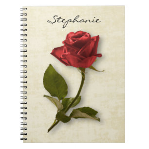 Je naam Rode Rose en Stem Floral fotografie Notitieboek