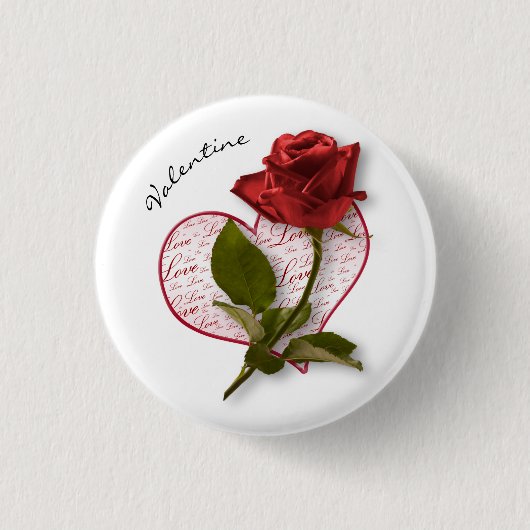 Je naam | Rode Rose en Stem Floral fotografie Ronde Button 3,2 Cm (Voorkant)