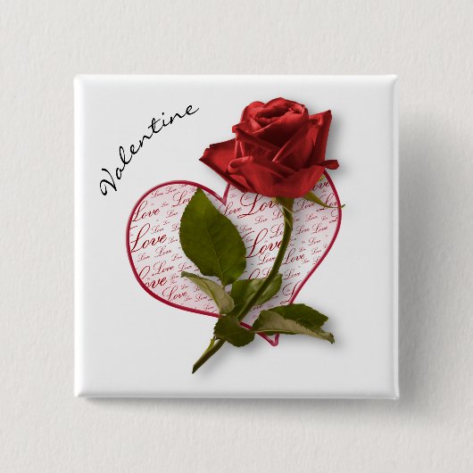 Je naam | Rode Rose en Stem Floral fotografie Vierkante Button 5,1 Cm (Voorkant)