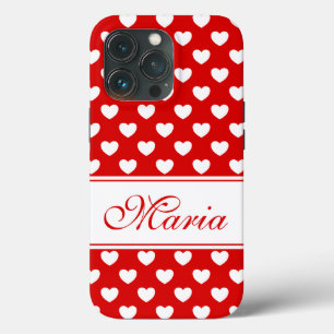 Je naam, stijlvol rood-wit hartjespatroon Case-Mate iPhone case
