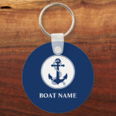 Je naam van je boot Anchor en Rope Navy Blue Sleutelhanger (Voorkant)
