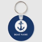 Je naam van je boot Anchor en Rope Navy Blue Sleutelhanger (Achterkant)
