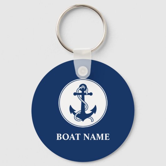 Je naam van je boot Anchor en Rope Navy Blue Sleutelhanger (Achterkant)