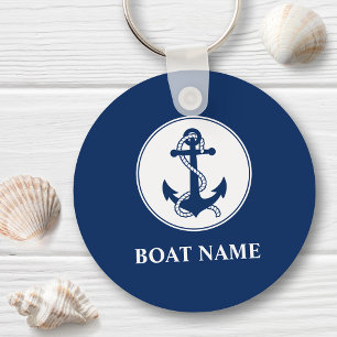 Je naam van je boot Anchor en Rope Navy Blue Sleutelhanger