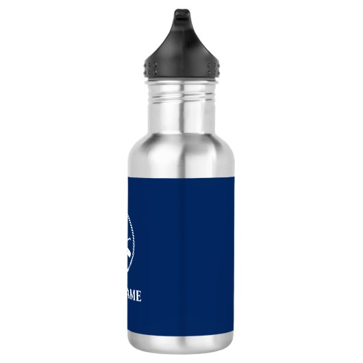 Je naam van je boot Anchor & Oars Navy Blue Waterfles (Rechts)