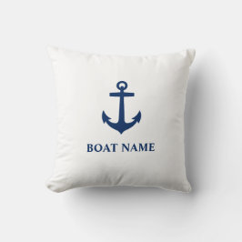 Je naam van je boot Classic Anchor Navy Blue en Wh Kussen