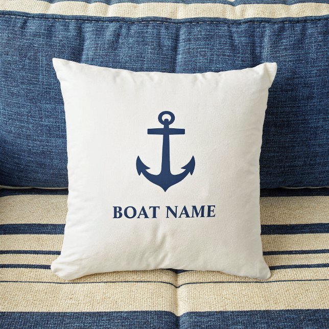 Je naam van je boot Classic Anchor Navy Blue en Wh Kussen (Creator heeft geüpload)
