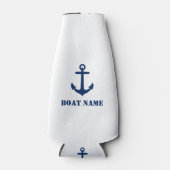 Je naam van je boot Classic Anchor Navy Blue & Whi Flesjeskoeler (Voorkant)