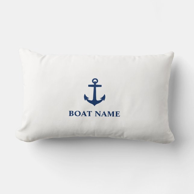 Je naam van je boot Classic Anchor Navy Blue & Whi Kussen (Voorkant)