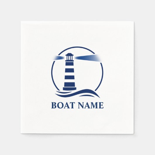 Je naam van je boot Classic Lighthouse Naval Blue Servet (Voorkant)