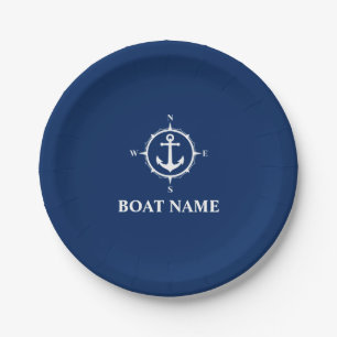 Je naam van je boot compass Anchor Navy Blue 7" Papieren Bordje