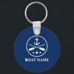 Je naam van je boot met anker en oranje sleutelhanger<br><div class="desc">Noteer de naam van uw boot Anchor & Oars Blue Sleutelhanger.</div>