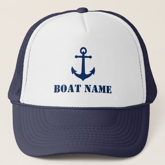 Je naam van je boot met  anker in Navy Blue Trucker Pet (Voorkant)