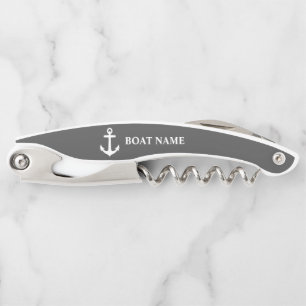 Je naam van je boot Nautical Anchor Navy Grey Kurkentrekker