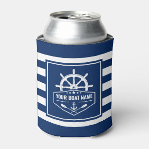 Je naam van je boot Nautical Anchor Oars Helm Navy Blikjeskoeler