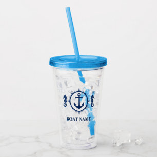 Je naam van je boot Seahorse Anchor Blue Acryl Drinkbeker
