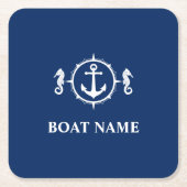 Je naam van je boot Seahorse Anchor Blue Kartonnen Onderzetters (Voorkant)