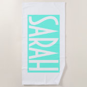 Je naam | Vet Wit Tekst op Light Aqua Strandlaken (Voorkant)