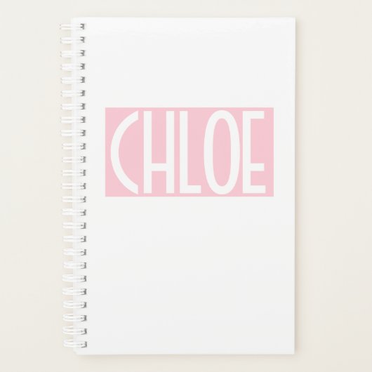 Je naam | Vet witte tekst op lichtroze Planner (Voorkant)