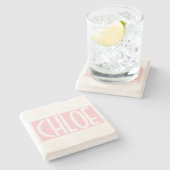 Je naam | Vette witte tekst op lichtroze Stenen Onderzetter (Zijkant)