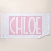 Je naam | Vette witte tekst op lichtroze Strandlaken (Voorkant)