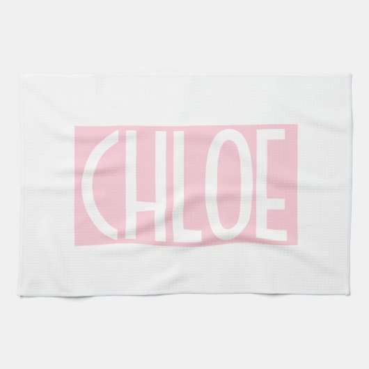 Je naam | Vette witte tekst op lichtroze Theedoek (Horizontaal)