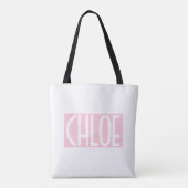 Je naam | Vette witte tekst op lichtroze Tote Bag (Achterkant)