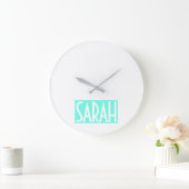 Je naam | Vetwitte tekst op Bright Aqua Grote Klok (Huis)