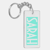 Je naam | Vetwitte tekst op Bright Aqua Sleutelhanger (Voorkant Links)