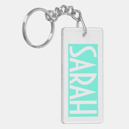 Je naam | Vetwitte tekst op Bright Aqua Sleutelhanger (Voorkant Links)