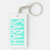 Je naam | Vetwitte tekst op Bright Aqua Sleutelhanger (achterkant)