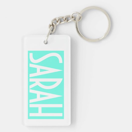 Je naam | Vetwitte tekst op Bright Aqua Sleutelhanger (achterkant)